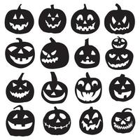 collection de silhouette de citrouille d'halloween, éléments pour les décorations d'halloween. ensemble de citrouilles. collection de visages de citrouille pour halloween. vecteur