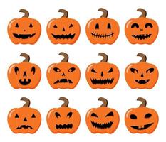 citrouilles d'halloween effrayantes avec un sourire. vacances d'automne. isolé sur fond blanc. éléments de conception de vecteur pour les icônes, cartes, affiches.