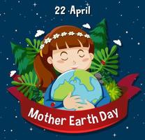 affiche pour le jour de la terre mère avec fille embrassant le globe vecteur