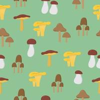 modèle sans couture de champignons sur fond vert. texture d'automne créative pour le tissu, l'emballage, le textile, le papier peint, l'habillement vecteur