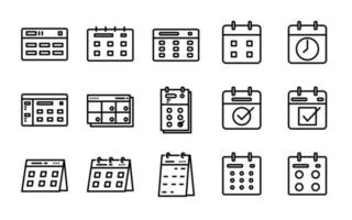 jeu d'icônes de calendrier. symboles de calendrier dans l'icône de style de ligne. vecteur. vecteur