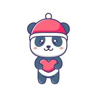 mignon bébé panda aime porter une illustration de dessin animé de chapeau rouge vecteur