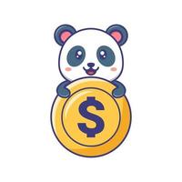 mignon bébé panda avec illustration de dessin animé de pièce d'un dollar vecteur