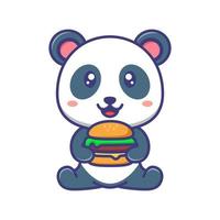 mignon bébé panda avec illustration de dessin animé de burger vecteur