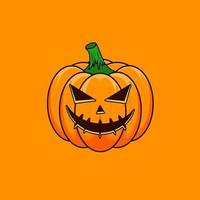 citrouille de contour de dessin animé halloween isolé sur fond orange. le symbole principal des joyeuses fêtes d'halloween. citrouille fantasmagorique orange avec un sourire effrayant vacances halloween. vecteur