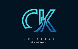 contour des lettres bleues ck ck logo avec lignes directrices et conception de concept de route. lettres avec dessin géométrique. vecteur