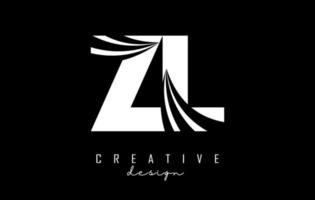 lettres blanches créatives logo zl zl avec lignes directrices et conception de concept de route. lettres avec un dessin géométrique. vecteur