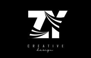lettres blanches créatives logo zy zy avec lignes directrices et conception de concept de route. lettres avec dessin géométrique. vecteur