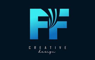 lettres bleues créatives logo ff f avec lignes directrices et conception de concept de route. lettres avec un dessin géométrique. vecteur