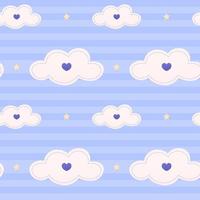 joli motif de literie pour baby shower avec nuages, étoiles et rayures, motif bleu harmonieux pour les enfants, formes de coeur vecteur