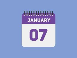 rappel du calendrier du 7 janvier. Modèle d'icône de calendrier quotidien du 7 janvier. modèle de conception d'icône calendrier 7 janvier. illustration vectorielle vecteur