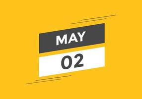 rappel du calendrier du 2 mai. Modèle d'icône de calendrier quotidien du 2 mai. calendrier 2 mai modèle de conception d'icônes. illustration vectorielle vecteur
