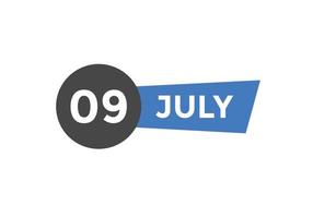 rappel du calendrier du 9 juillet. Modèle d'icône de calendrier quotidien du 9 juillet. modèle de conception d'icône calendrier 9 juillet. illustration vectorielle vecteur