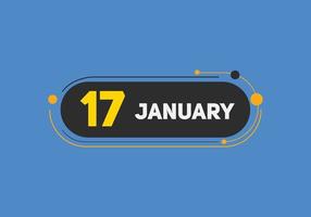 rappel du calendrier du 17 janvier. Modèle d'icône de calendrier quotidien du 17 janvier. modèle de conception d'icône calendrier 17 janvier. illustration vectorielle vecteur