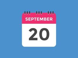 rappel du calendrier du 20 septembre. Modèle d'icône de calendrier quotidien du 20 septembre. modèle de conception d'icône calendrier 20 septembre. illustration vectorielle vecteur
