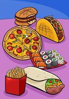 illustration de dessin animé de groupe d'objets et de plats alimentaires vecteur