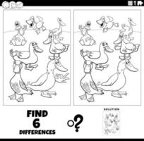 jeu de différences avec la page de coloriage des canards de dessin animé vecteur