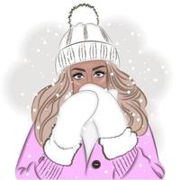 hiver, fille en neige mitaines, illustration vectorielle de mode vecteur