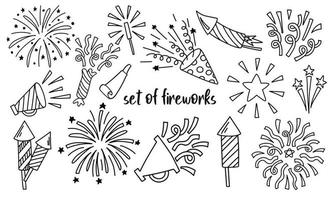 doodle sertie de feux d'artifice festifs et de confettis vecteur