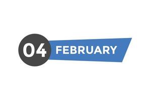 rappel du calendrier du 4 février. Modèle d'icône de calendrier quotidien du 4 février. modèle de conception d'icône calendrier 4 février. illustration vectorielle vecteur