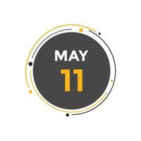 rappel du calendrier du 11 mai. 11 mai modèle d'icône de calendrier quotidien. calendrier 11 mai modèle de conception d'icônes. illustration vectorielle vecteur