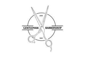 ciseaux de gentleman minimaliste simple pour la conception de logo de salon de coiffure coupe de cheveux vecteur