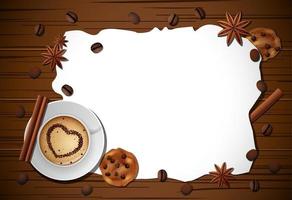 cadre vintage avec tasse de café, cannelle et biscuit sur table en bois vecteur