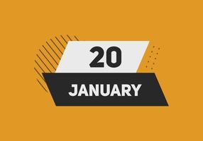 rappel du calendrier du 20 janvier. Modèle d'icône de calendrier quotidien du 20 janvier. modèle de conception d'icône calendrier 20 janvier. illustration vectorielle vecteur