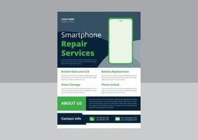 modèle de flyer de service de réparation de smartphone. modèle d'affiche de flyer de réparation de téléphone portable. conception de flyers d'experts en réparation mobile. couverture, format a4, conception de modèle. vecteur