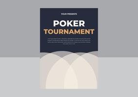 conception de flyer de tournoi de poker. conception d'invitation de tournoi de poker de casino. modèle de flyer a4 de soirée poker. texte d'or avec des jetons et des cartes à jouer. conception de vecteur, dépliant, affiche vecteur