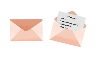 ensemble de clipart d'enveloppe ouverte et fermée. enveloppes en papier kraft simples illustration vectorielle de style aquarelle isolée sur blanc. enveloppe pliée et dépliée avec style de doodle dessiné à la main de dessin animé de lettre vecteur