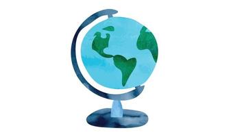 illustration de vecteur de style aquarelle globe scolaire isolé sur fond blanc. dessin aquarelle globe terrestre bleu et vert. aquarelle école globe main dessiner clipart
