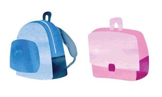 cartables aquarelle isolé sur fond blanc. sac d'école. ensemble de cliparts de cartable. sac à dos scolaire dessiné à la main vecteur