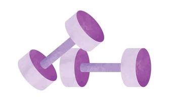 paire d'haltères violettes clipart. illustration de vecteur de style aquarelle deux haltères enduits de plastique isolé sur fond blanc. conception de vecteur de dessin animé d'haltère de gym pcv. poids à main recouverts de plastique