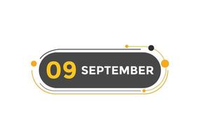 rappel du calendrier du 9 septembre. Modèle d'icône de calendrier quotidien du 9 septembre. modèle de conception d'icône calendrier 9 septembre. illustration vectorielle vecteur