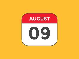 rappel du calendrier du 9 août. Modèle d'icône de calendrier quotidien du 9 août. modèle de conception d'icône calendrier 9 août. illustration vectorielle vecteur