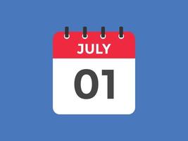 rappel du calendrier du 1er juillet. Modèle d'icône de calendrier quotidien du 1er juillet. modèle de conception d'icône calendrier 1er juillet. illustration vectorielle vecteur