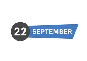 rappel du calendrier du 22 septembre. Modèle d'icône de calendrier quotidien du 22 septembre. modèle de conception d'icône calendrier 22 septembre. illustration vectorielle vecteur
