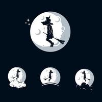 modèle de logo de petite sorcière avec la lune vecteur