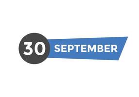rappel du calendrier du 30 septembre. Modèle d'icône de calendrier quotidien du 30 septembre. modèle de conception d'icône calendrier 30 septembre. illustration vectorielle vecteur