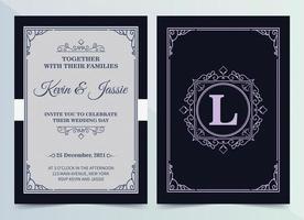 cartes d'invitation de style vintage bleu et violet vecteur