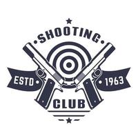 logo du club de tir, emblème vintage, badge avec deux pistolets et cible sur blanc vecteur