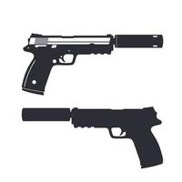pistolet moderne avec silencieux, silhouette d'arme de poing, pistolet isolé sur blanc, illustration vectorielle vecteur