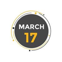 rappel du calendrier du 17 mars. Modèle d'icône de calendrier quotidien du 17 mars. modèle de conception d'icône calendrier 17 mars. illustration vectorielle vecteur