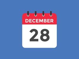 rappel du calendrier du 28 décembre. Modèle d'icône de calendrier quotidien du 28 décembre. modèle de conception d'icône calendrier 28 décembre. illustration vectorielle vecteur