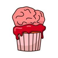 gâteau au cerveau. bonbons d'halloween. cerveau de dessin animé sur un muffin. vecteur