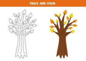 tracer et colorier un joli arbre d'automne dessiné à la main. feuille de travail pour les enfants. vecteur