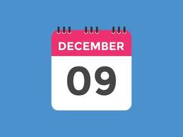 rappel du calendrier du 9 décembre. Modèle d'icône de calendrier quotidien du 9 décembre. modèle de conception d'icône calendrier 9 décembre. illustration vectorielle vecteur
