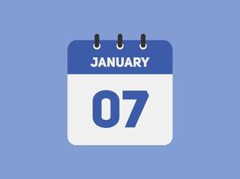 rappel du calendrier du 7 janvier. Modèle d'icône de calendrier quotidien du 7 janvier. modèle de conception d'icône calendrier 7 janvier. illustration vectorielle vecteur