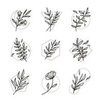 collection de tatouage floral minimaliste dessiné à la main vecteur